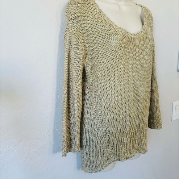 Quinn Sweater scoop neck tan and ivory marled rare 1990’s fisherman swea… - Picture 5 of 8